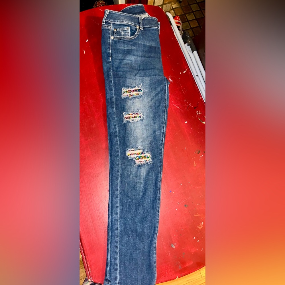 New York & Company SoHo Sequin Boyfriend High Waist Jeans Size 8